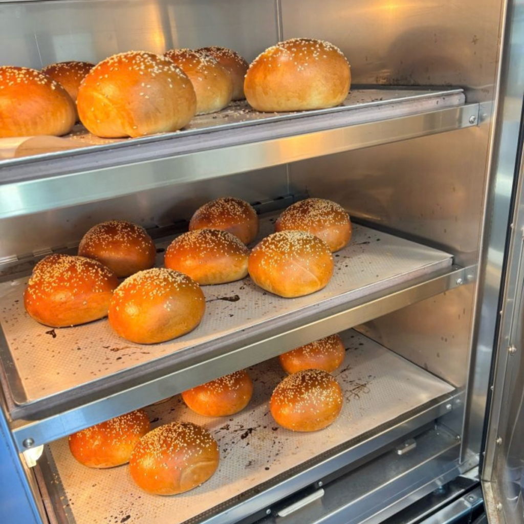 Brioche burger buns made with 15% butter, baked for the charity tennis day