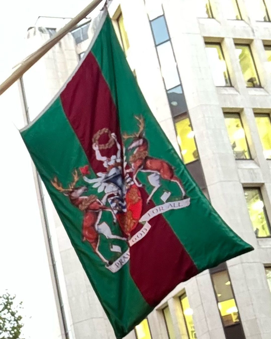 The Worshipful Company of Bakers' flag flying outside Bakers' Hall in the City of London